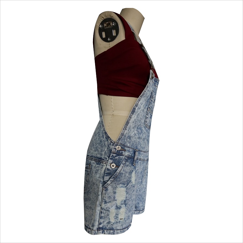 أزياء حمض غسل مزق dungaree WS1015