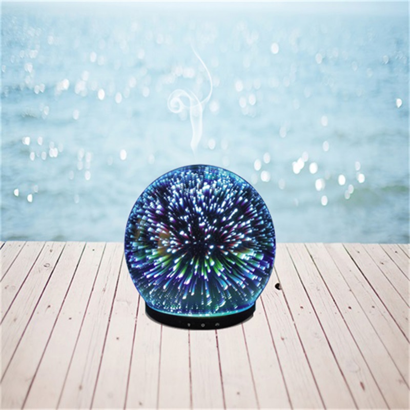 الكرة على شكل قوس قزح 3D الزجاج الألعاب النارية بالموجات فوق الصوتية الناشر رائحة الإلكترونية