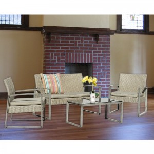 4 قطعة في الهواء الطلق المحادثة تعيين الباحة حديقة بركة حديقة الروطان ويكر فانسيتي صوفا مقعدين المقعد و الزجاج الأعلى طاولة القهو...