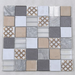 أحدث تصميم الألومنيوم المعادن بلاط الرخام والزجاج مختلطة فسيفساء للمطبخ باكسبلاش الجدران