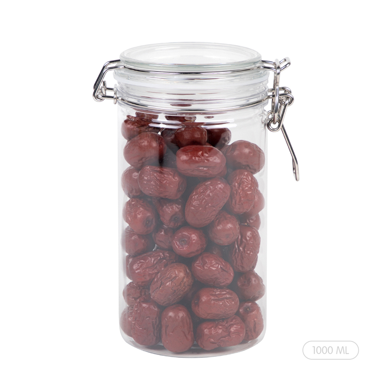 1000ml مادة PET الغذاء جرة التخزين مع أغطية المشبك محكم