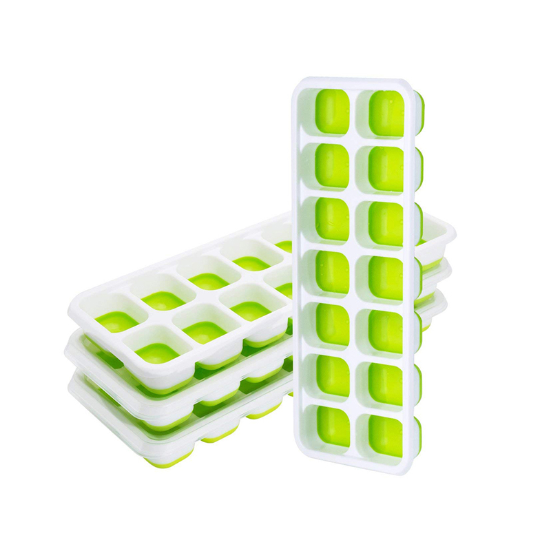 BPA Free Food-Grade Safety سيليكون 4 علبة 14-Ice Cube Trays مع غطاء
