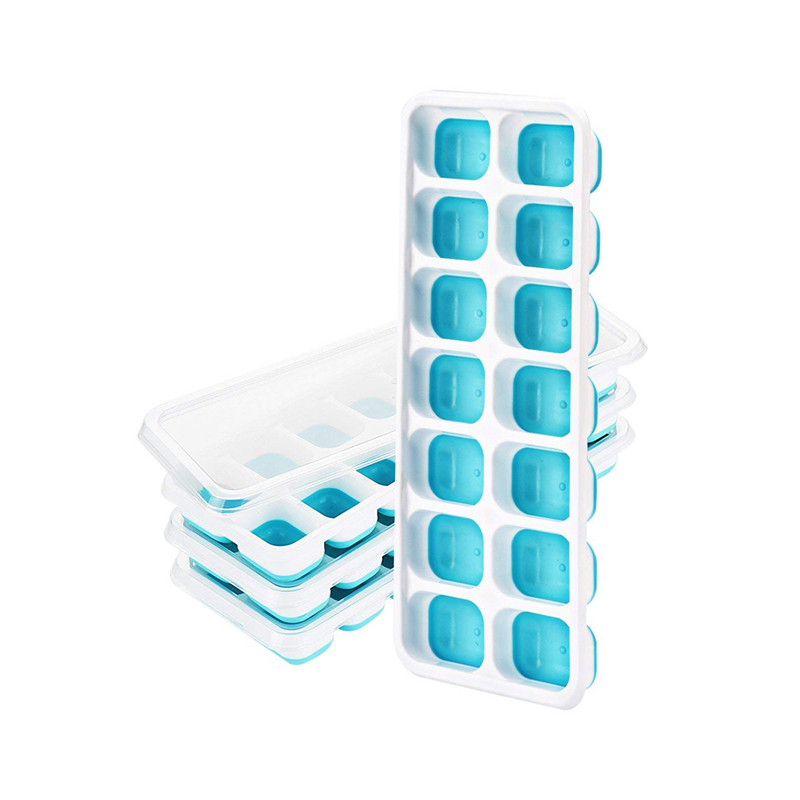 BPA Free Food-Grade Safety سيليكون 4 علبة 14-Ice Cube Trays مع غطاء