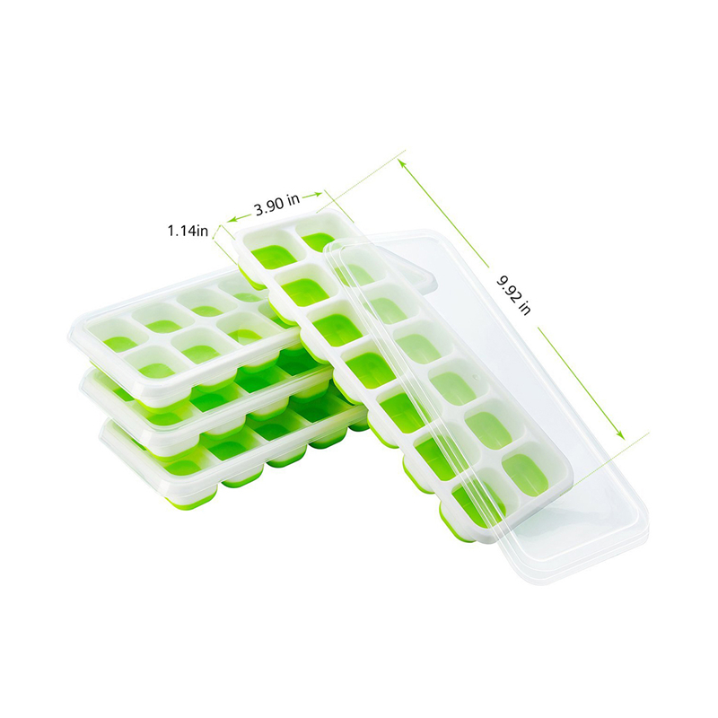 BPA Free Food-Grade Safety سيليكون 4 علبة 14-Ice Cube Trays مع غطاء