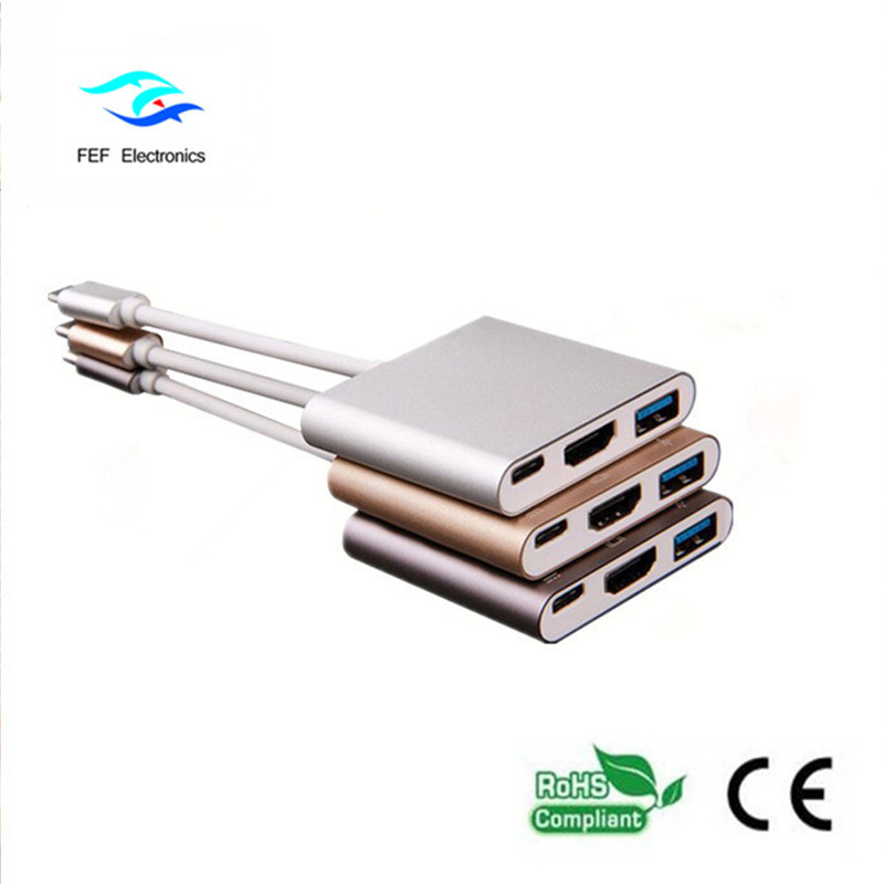 USB نوع ج إلى USB3.0 أنثى + HDMI أنثى + PD تحويل حالة معدنية FEF-USBIC-005A