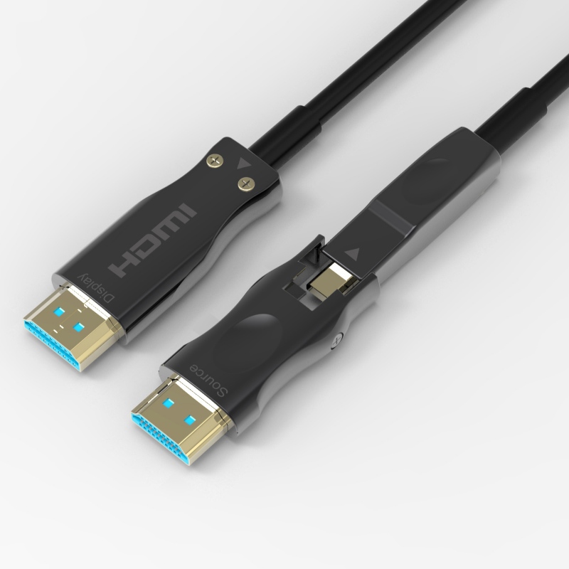 دعم كبل HDMI للألياف البصرية القابلة للفصل بسرعة عالية بسرعة 4 جيجابت في الثانية بسرعة 18 جيجابت في الثانية ، مع موصل HDMI ثنائي مايكرو ووصلات HDMI قياسية