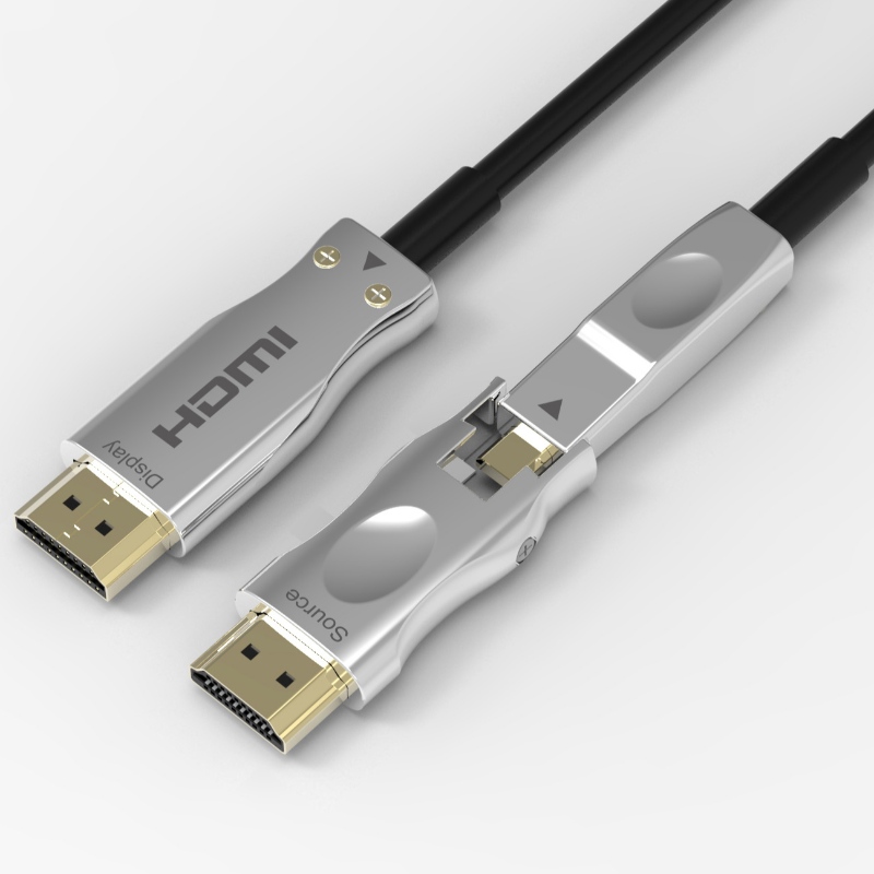 دعم كبل HDMI للألياف البصرية القابلة للفصل بسرعة عالية بسرعة 4 جيجابت في الثانية بسرعة 18 جيجابت في الثانية ، مع موصل HDMI ثنائي مايكرو ووصلات HDMI قياسية