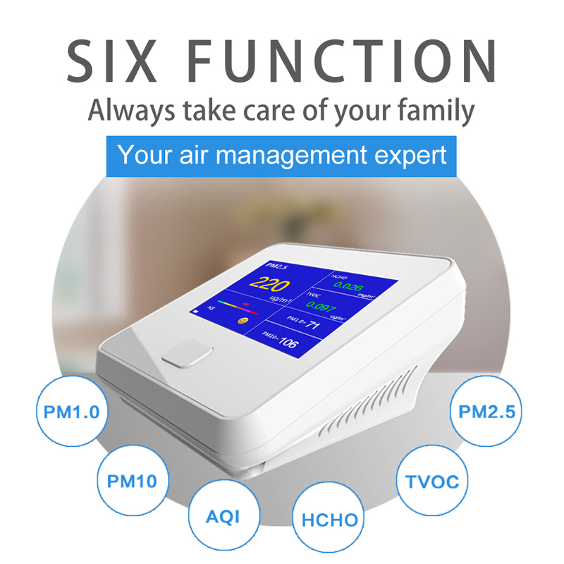 Dienmern DM103 جودة الهواء للكشف عن PM2.5 + HCHO + TVOC + AQI + PM1.0 + PM10