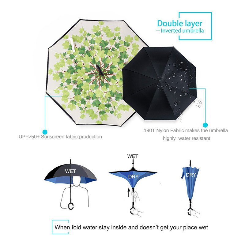 هدايا شخصية بند دليل مفتوحة Windproof مقلوب عكس مظلة المطر زهرة