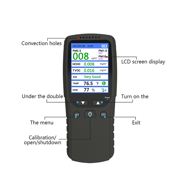 Dienmern جديد حار PM2.5 كاشف جودة الهواء تستر مراقب متر RechargeableDM-106A أسود الهواء decetor