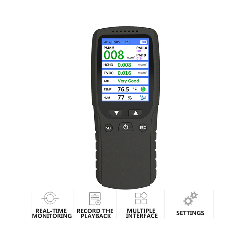 Dienmern جديد حار PM2.5 كاشف جودة الهواء تستر مراقب متر RechargeableDM-106A أسود الهواء decetor