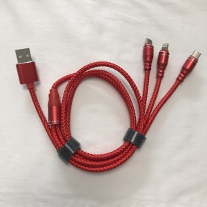 3 في 1 كابل مضفر الشحن جولة الألومنيوم الإسكان USB 2.0 مايكرو إلى البرق C نوع بيانات كابل USB الصغير