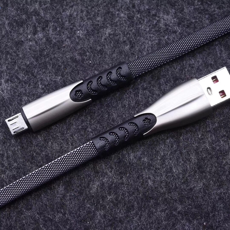2 متر 1.8A مضفر سريع الشحن شقة سبائك الزنك الإسكان متشابكة الحرة فليكس الانحناء كابل بيانات USB ل micro USB ، اكتب C ، تهمة البرق فون ومزامنة