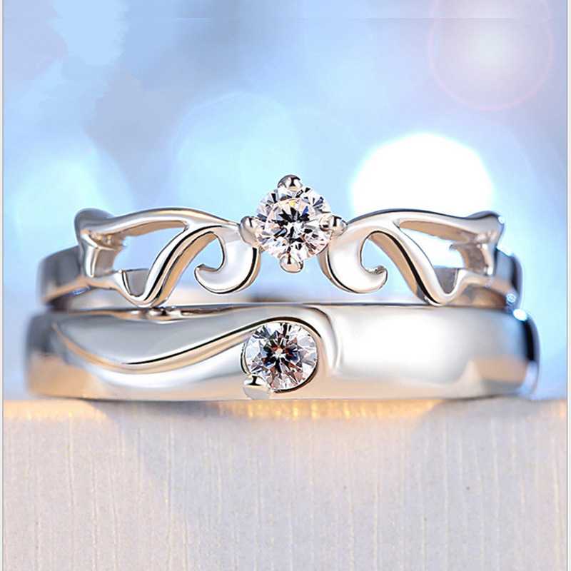 925 الفضة خاتم الماس الإبداعية زوجين فتح حلقة الزوجين إلى الفم الدائري ، نجمة فضية مجوهرات رائعة