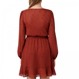 وصل جديد الصدأ معدني متزلج فستان بأكمام طويلة مصغرة للنساء