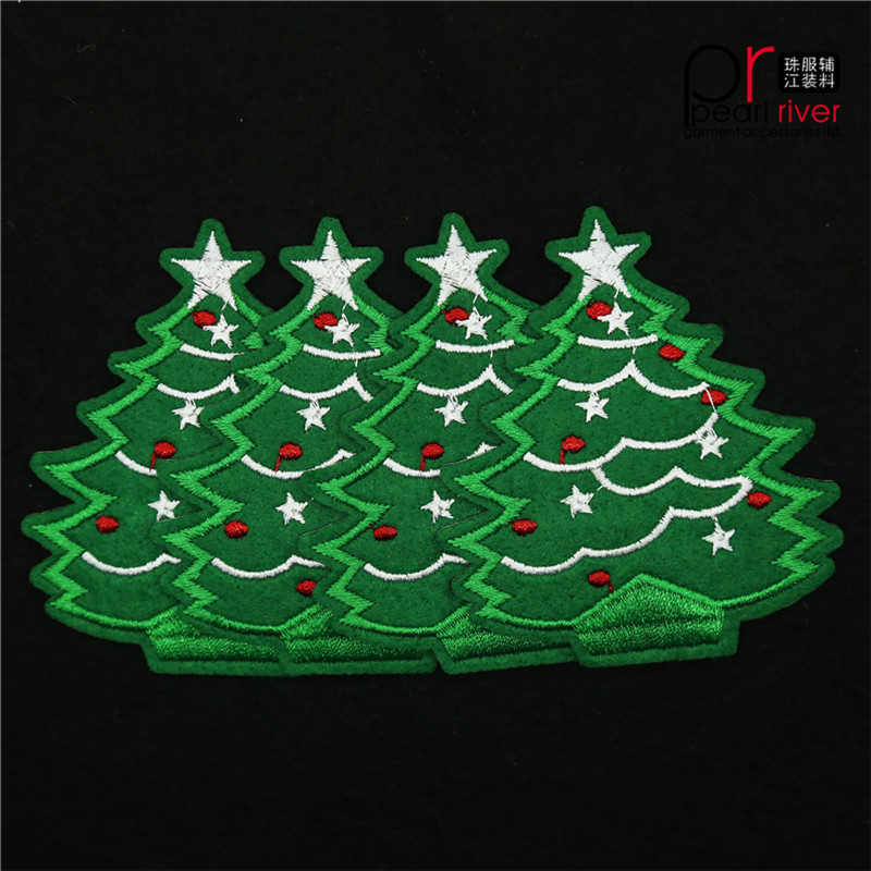 الأخضر التطريز شجرة عيد الميلاد التصحيح مع الغراء الخلفي للزينة