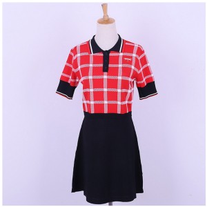 العرف تصميم قصيرة الأكمام بولو طوق التباين الألوان البلايد مكتب السيدات متماسكة اللباس سترة