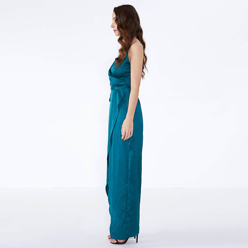 أزياء OEM مخصص سبليت عادي حبال تصميم ضيق مساء المرأة فستان ماكسي