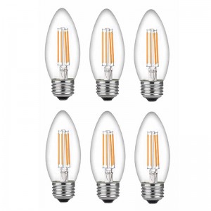 LED 60 وات لمبات الشمعدانات قاعدة متوسطة ، لمبات الشمعدانات ، خيوط عكسية واضحة 60 وات لمبات LED (تستخدم فقط 4.5 واط) ، C37 LED لمبات الشموع
