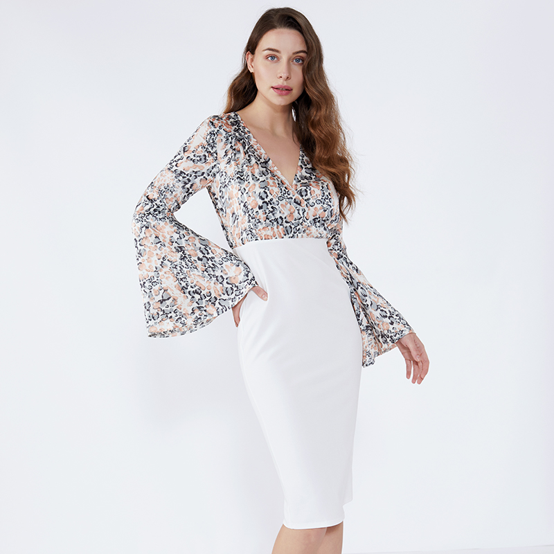 غمد الأزهار الأبيض كم مخدد اللباس Bodycon الرسمي 2019 ملابس النساء
