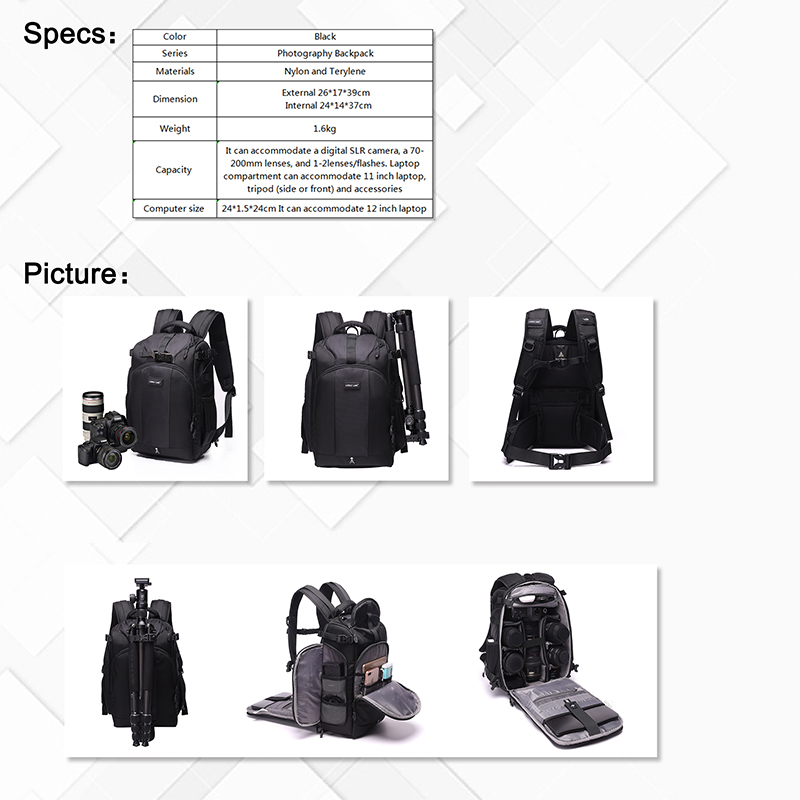 TH350 موضة جديدة نايلون كاميرا سوداء على ظهره حقيبة سفر رحلة على ظهره حقيبة كمبيوتر محمول
