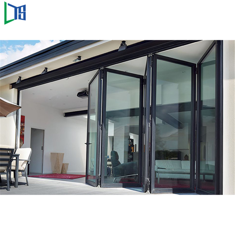 الصين مورد الألومنيوم الإطار الزجاج المقسى bifold الباب انزلاق للطي زجاج الباب مزدوج الزجاج