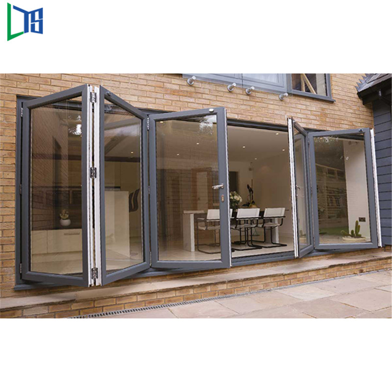 الصين مورد الألومنيوم الإطار الزجاج المقسى bifold الباب انزلاق للطي زجاج الباب مزدوج الزجاج