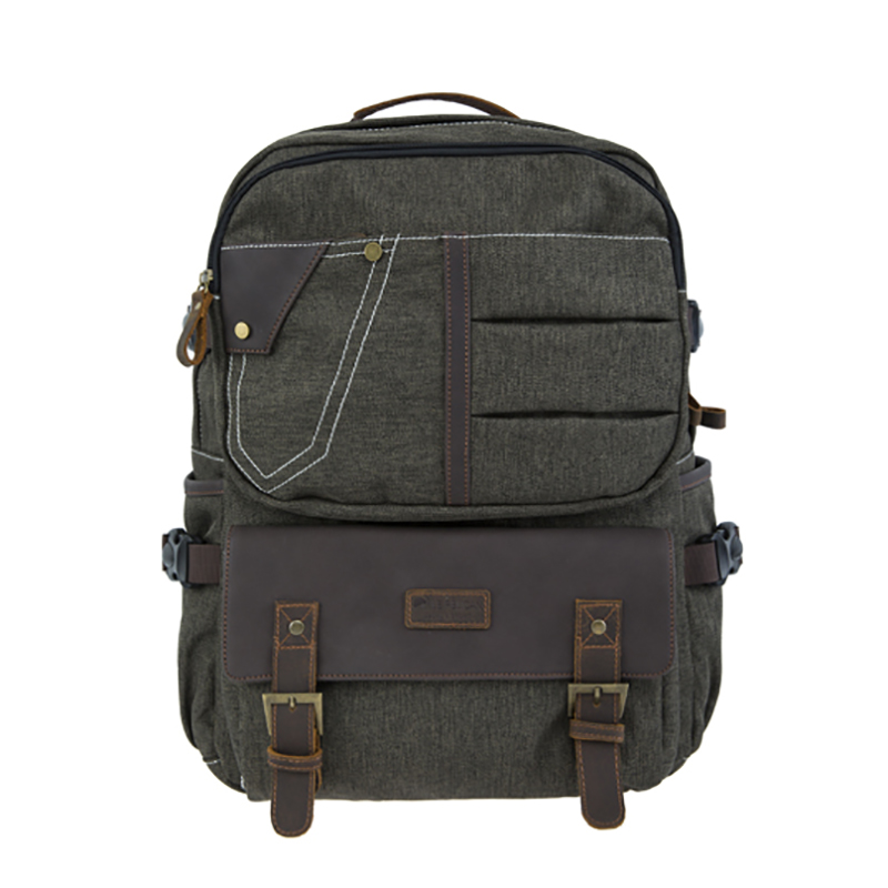 18SC-6891D الجيش الأخضر Durabel قماش جلد طبيعي حقيبة الأعمال حقيبة كمبيوتر محمول Bagpack حقيبة سفر حقيقية
