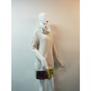 أبيض طويل الأكمام سترة صوفية RLW0045F