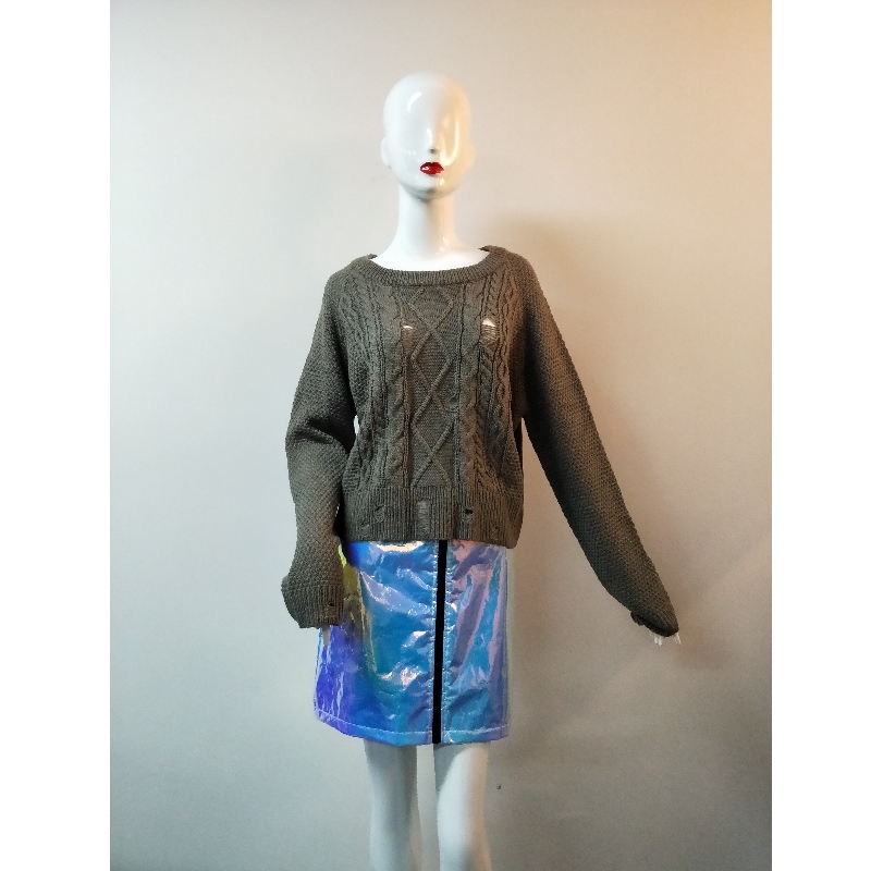 GRAY CABLE KNIT SWEATER RLWS0053F