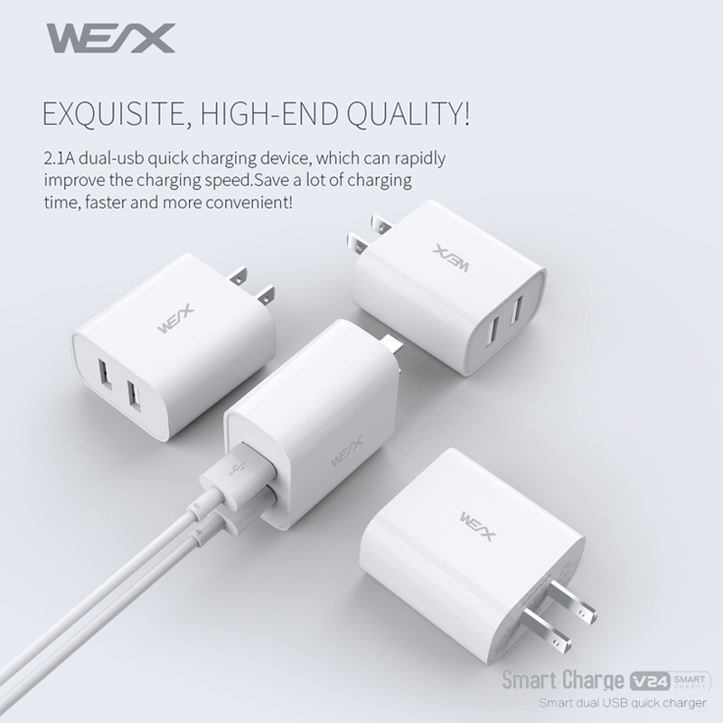 WEX - V24 شاحن السفر المزدوج USB ، شاحن الجدار ، محول الطاقة