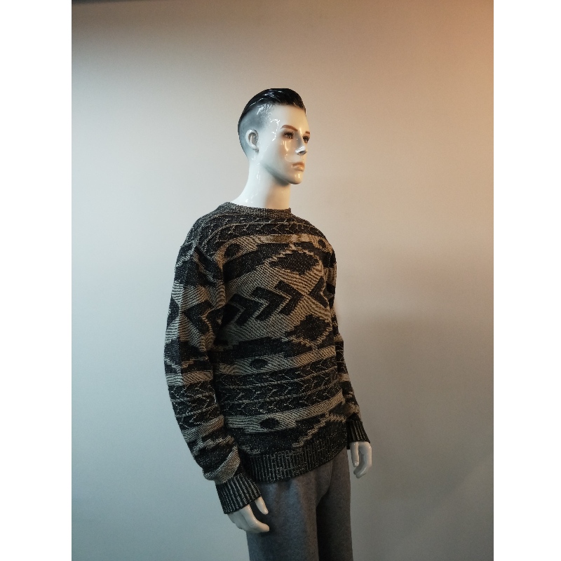 GRAY PRINT CREW NECK SWEATER RLMS0003F