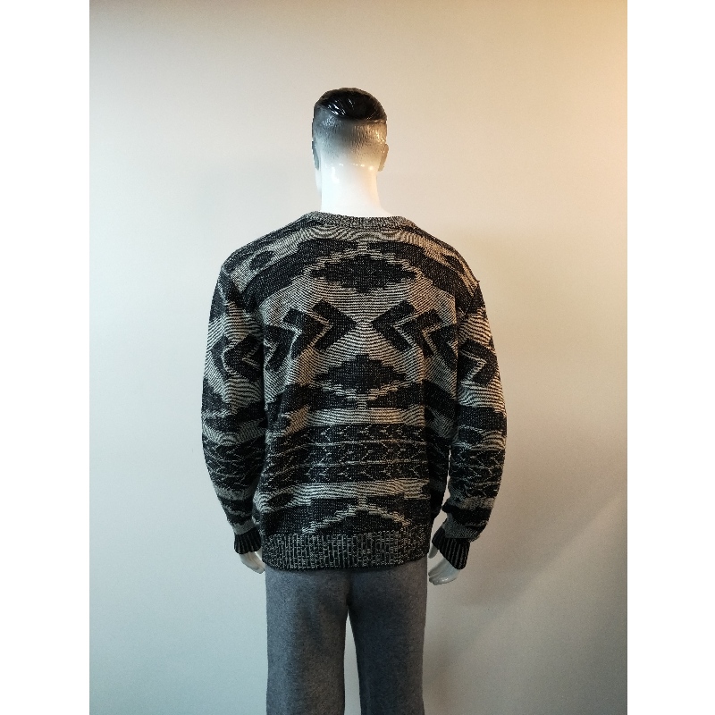 GRAY PRINT CREW NECK SWEATER RLMS0003F