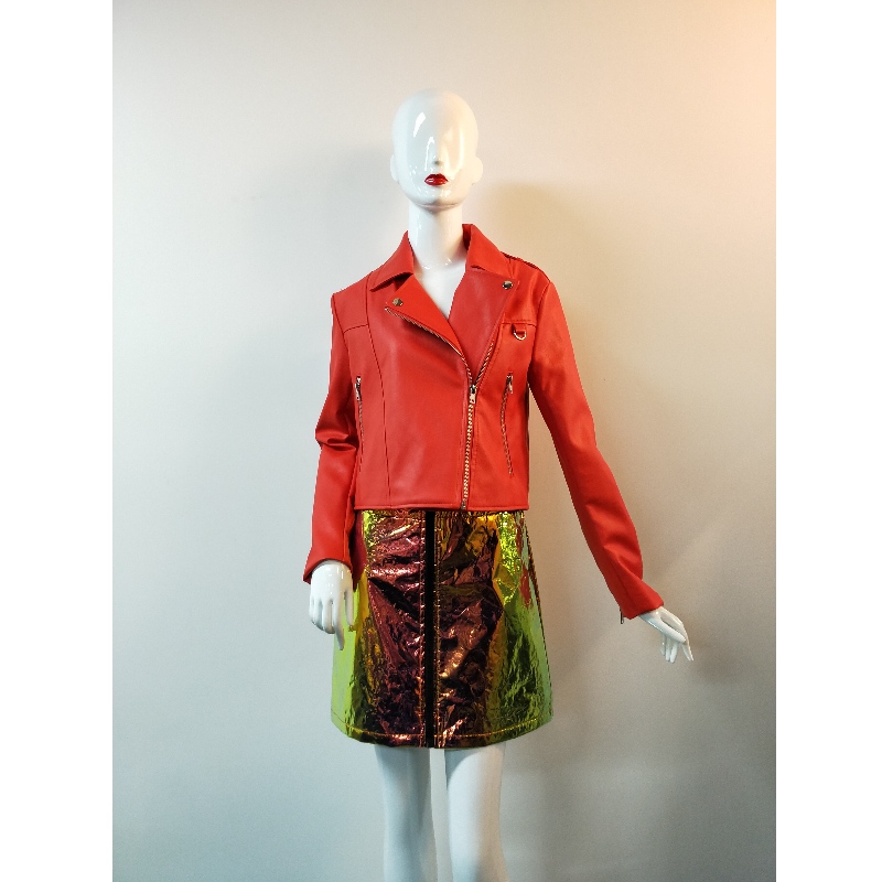 RED PU BIKER JACKET RLWPJ0004N