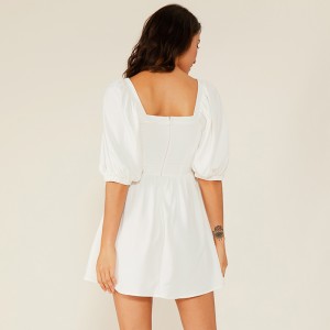 صانعي القطع الأصلية الملابس vestidos بسيط عارضة مطوي قصيرة الدانتيل الأبيض الشيفون اللباس