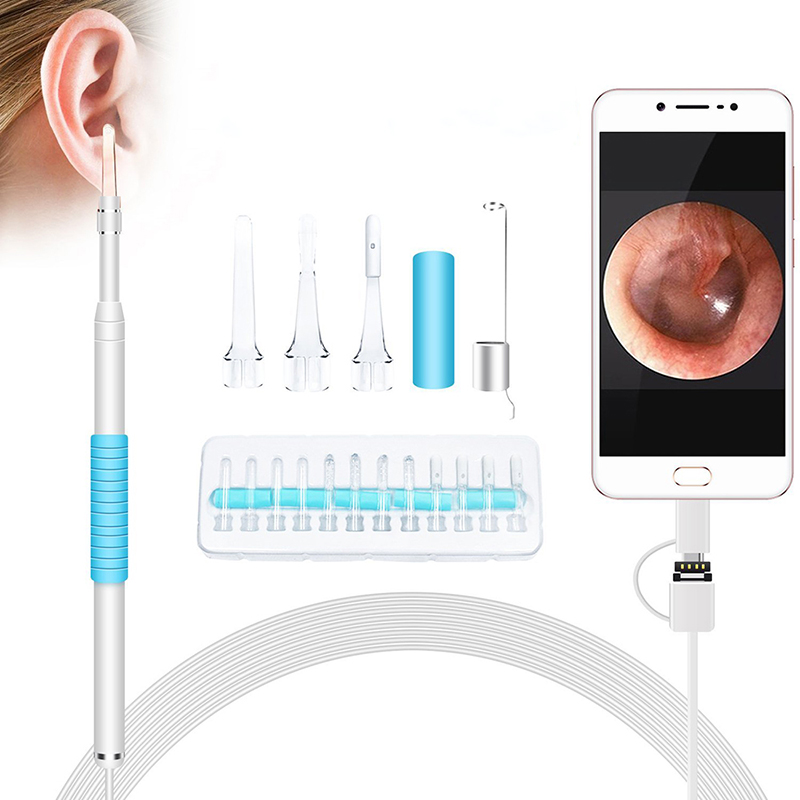 Otoscope 3 في 1 بوريسكوب التفتيش الأذن الشمع مزيل أداة 720 وعاء للماء كاميرا مع 6 تعديل الصمام متوافق مع الروبوت و ios