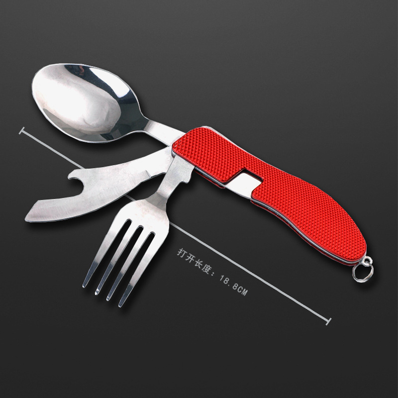 طقم أدوات مائدة قابلة للطي متعدد الوظائف مع أربعة سكاكين وشوك وملاعق