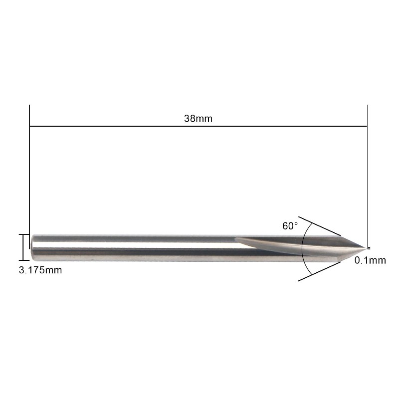 60 درجة الخامس بت ، إنبوينت المعادن بت بت كربيد تلميح مخروط الشكل CNC نقش بت مع 2-Flute 1/8 