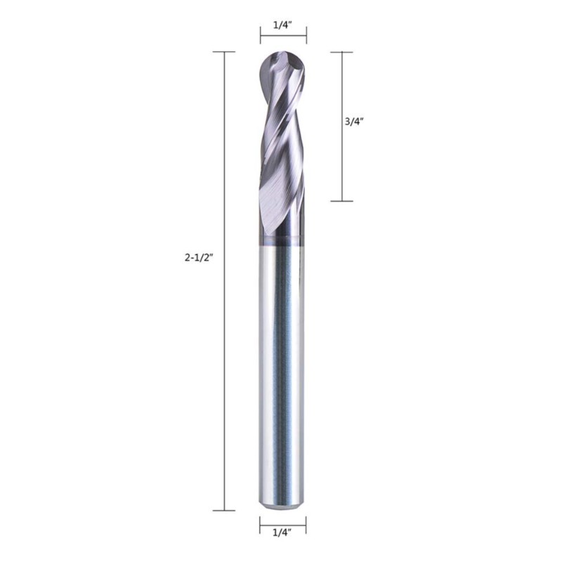 الكرة نهاية كربيد مطحنة cnc القاطع راوتر بت مزدوج المزامير لولبية طحن أداة 1/4 بوصة عرقوب مع 3 بوصة على طول