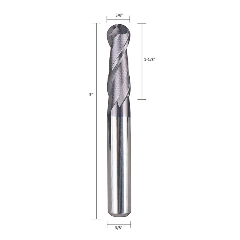 الكرة نهاية كربيد مطحنة cnc القاطع راوتر بت مزدوج الناي لولبية طحن أداة 3/8 بوصة عرقوب مع 3 بوصة ovl