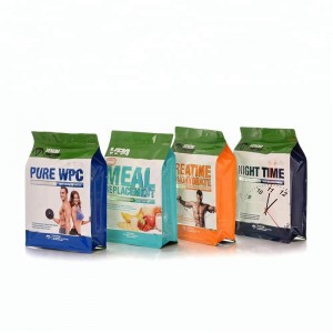 الشركة المصنعة 1 كجم البروتين القاع المسطح حقيبة الحقيبة مع نافذة واضحة أسفل مربع حقيبة مربع الحقيبة مع سحاب الأعلى