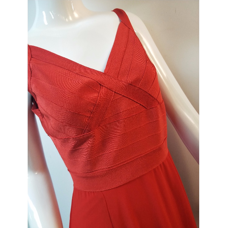 LADIES 'RED BANDAGE LONGLINE DRESS JLWD0041