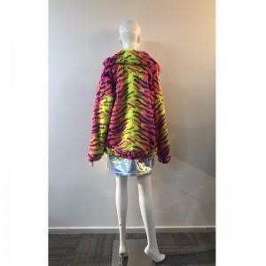 سيدات الملونة الشريط الفراء معطف RLWF0019