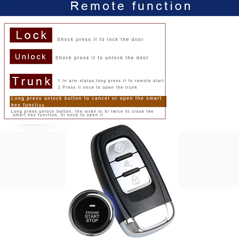 PKE دخول بدون مفتاح RFID قفل السيارات وفتح في بداية إنذار للسيارة