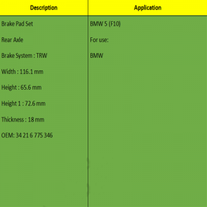 وسادات الفرامل (OE: 34 21 6 775 346)