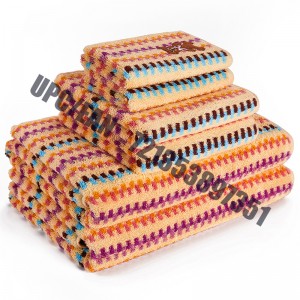 JMD TEXTILE Quick-Dry 100٪ Cotton، Little Bear Cartoon Embroidery، طقم مناشف الحمام الجاكار المصبوغ متعدد الألوان ، طقم مكون من 6 قطع (برتقالي)