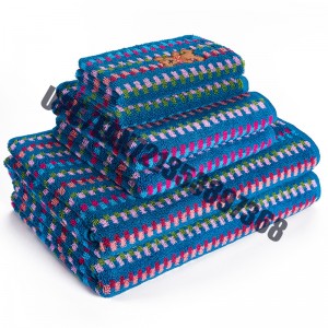 JMD TEXTILE سريعة الجفاف 100 ٪ قطن ، ليتل بير تطريز كارتون ، طقم مناشف الحمام جاكار مصبوغ متعدد الألوان ، طقم مكون من 6 قيش (أزرق)