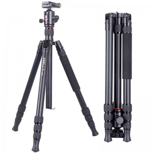 Kingjoy Travel Tripod Kit ، حامل ثلاثي الأبعاد لكاميرا الفيديو الألومنيوم مع رأس السحب عموم المائع ، العمود الأوسط ، زاوية الساق القابلة للتع...