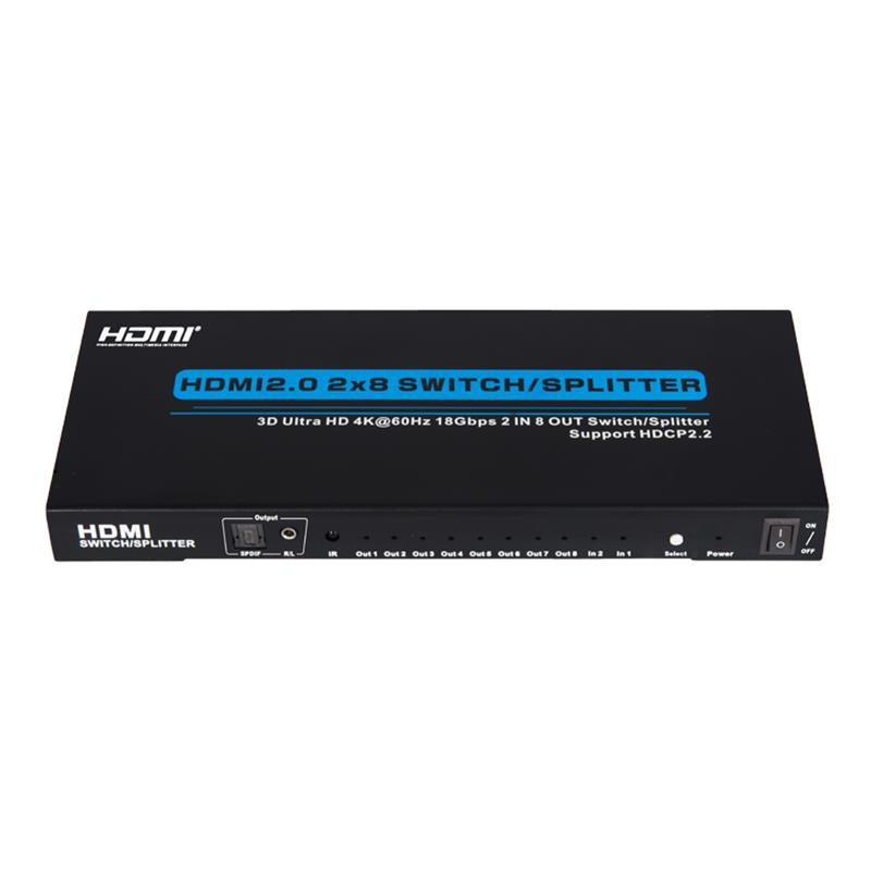 V2.0 HDMI 2x8 التبديل / الفاصل دعم 3D الترا HD 4Kx2K @ 60HZ HDCP2.2