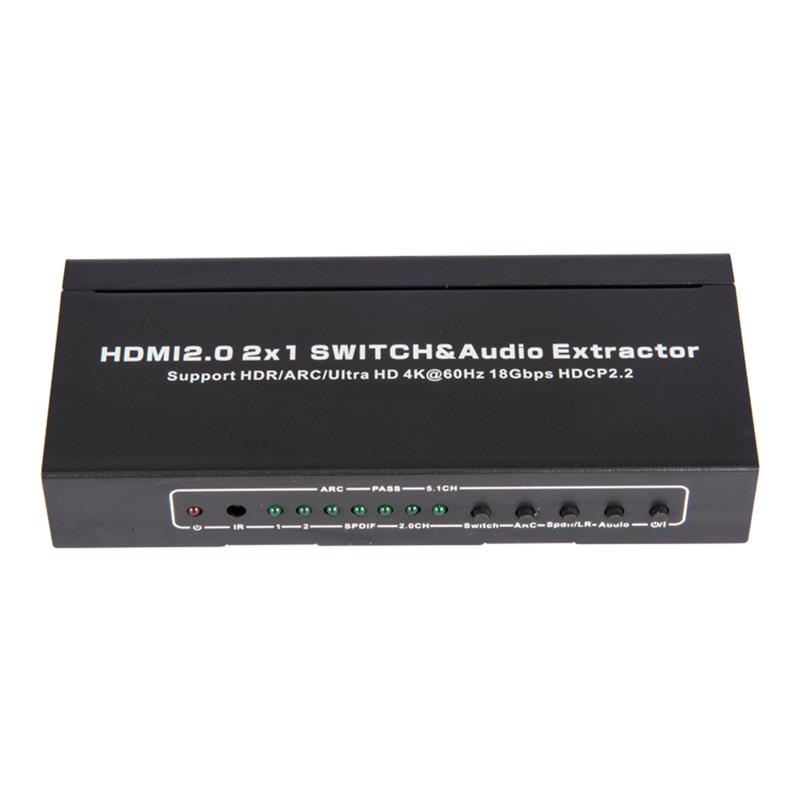 V2.0 HDMI 2x1 الجلاد و النازع الصوت دعم ARC Ultra HD 4Kx2K @ 60Hz HDCP2.2 18 جيجابت في الثانية